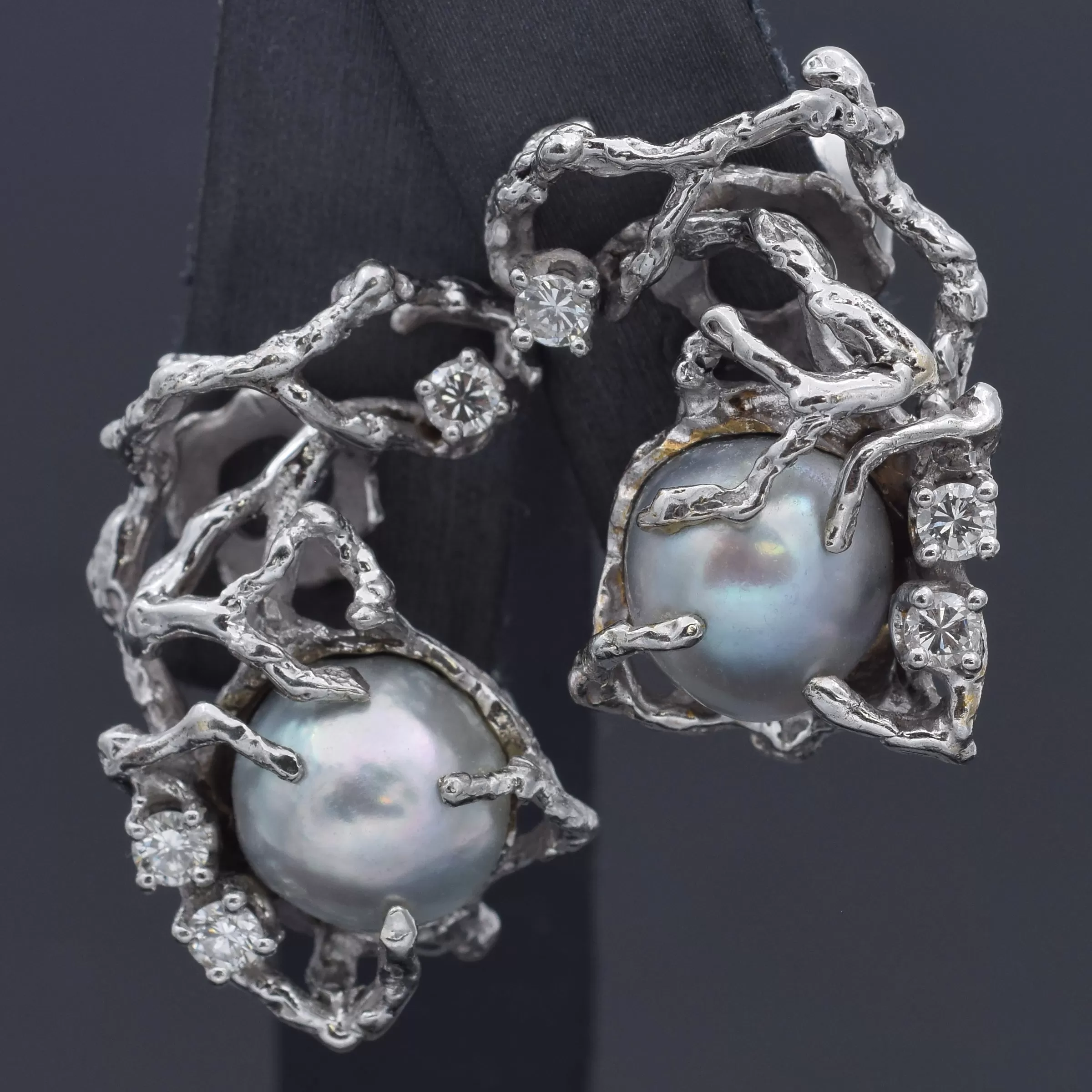 Arthur King 18K White Gold Sea Pearl & 0.54 TCW Diamond Clip-On Earrings