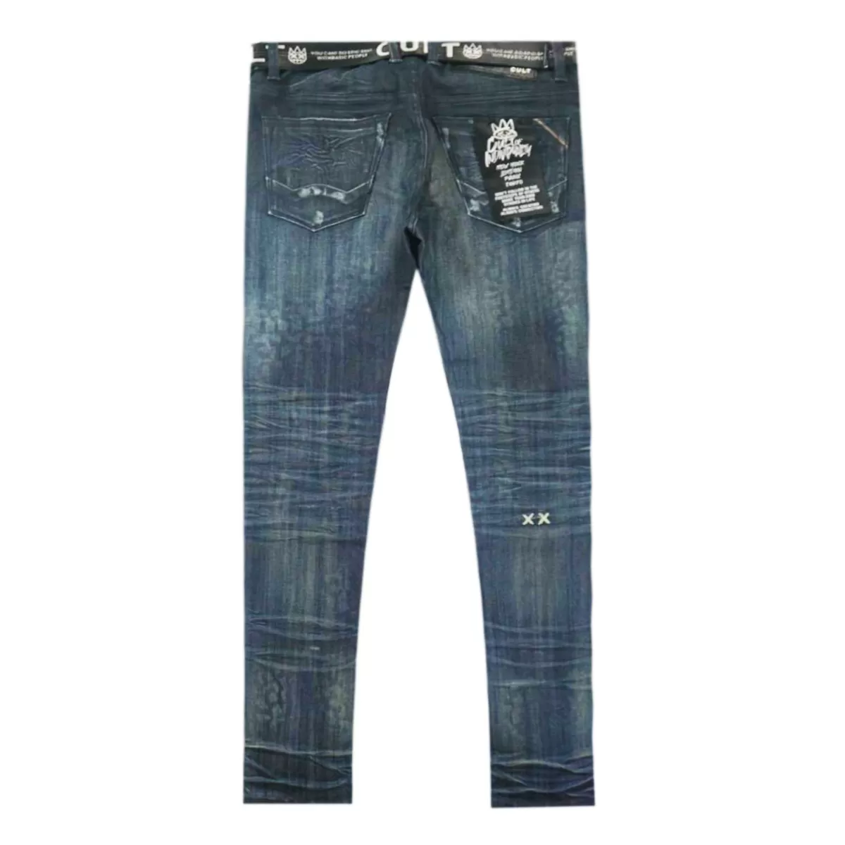 Belted Knee Ripped Denim (Dark Blue) C2