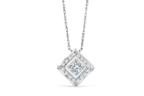 Bezel Princess Cut Diamond Pendant 0.71 CT TW 14K White Gold DPEN030