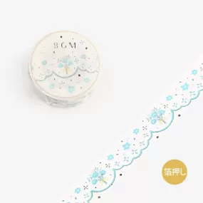 BGM Foil Stamping Lace, Blue Flower Masking Tape (Blue,White)