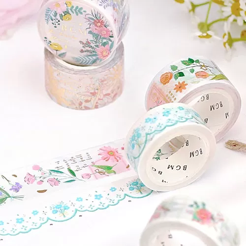 BGM Foil Stamping Lace, Blue Flower Masking Tape (Blue,White)