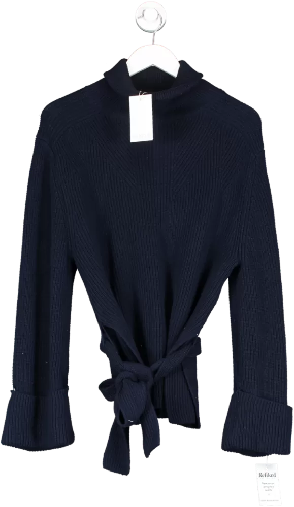 Blue Aligne Michaela Belted Roll-neck Longline Jumper UK XS