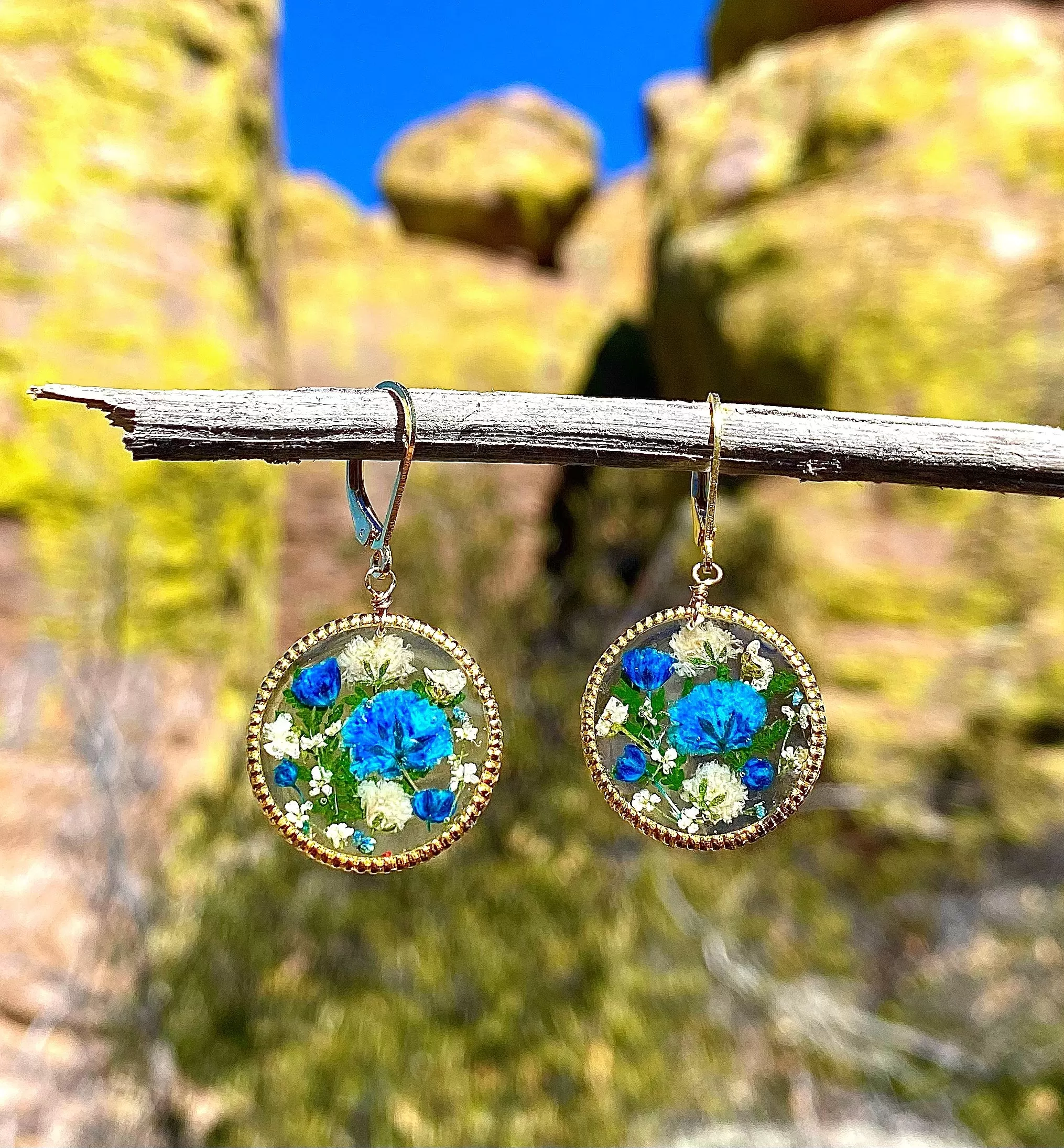 Blue and White Flower Garden Earrings - BG 28