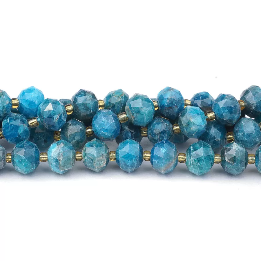 Blue Apatite 8x10mm Tri Cut Faceted Rondelle - 15-16 Inch