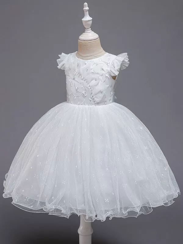 Blue Kids Lace Wedding Ceremony Dresses Summer Children Party Elegant Princess Long Tulle Baby Girls