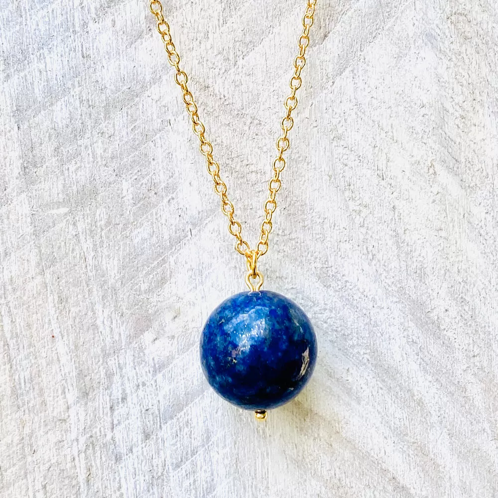 Blue Marble Ocean Blue Necklace and Earring Set with Lapis Lazuli Earth Symbol - Gold