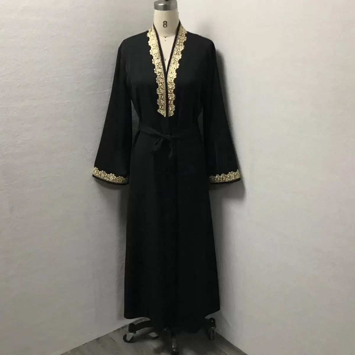 Broken Twill Embroidery Muslim Women Cardigan Open Abaya Dress