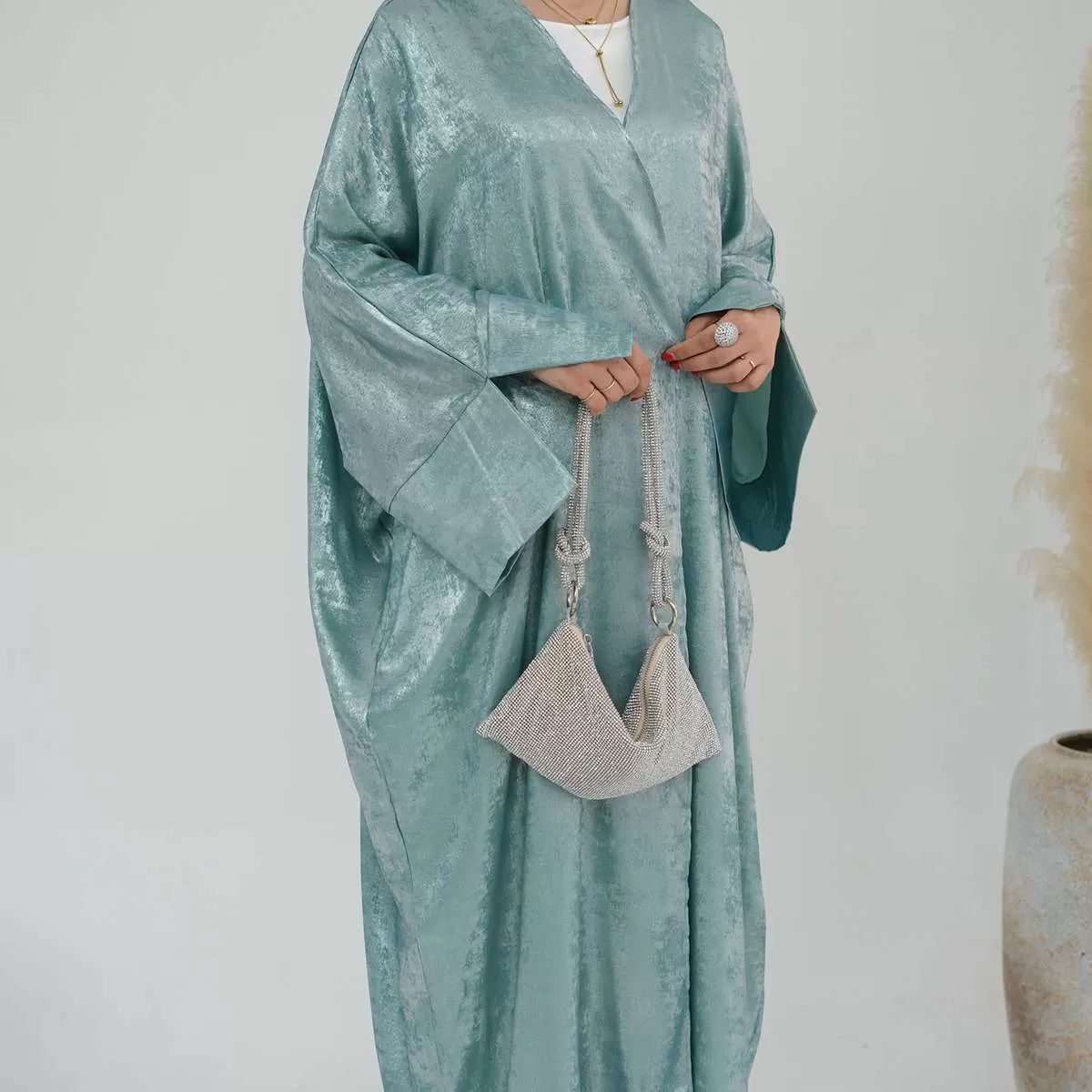 Bronzing Fabric Muslim Women Cardigan Open Abaya Dress