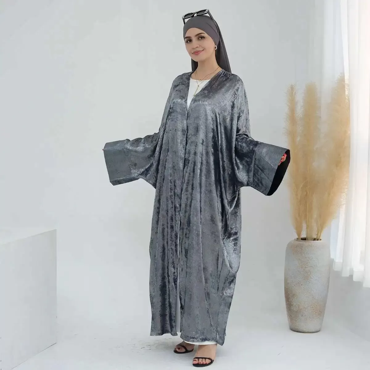 Bronzing Fabric Muslim Women Cardigan Open Abaya Dress