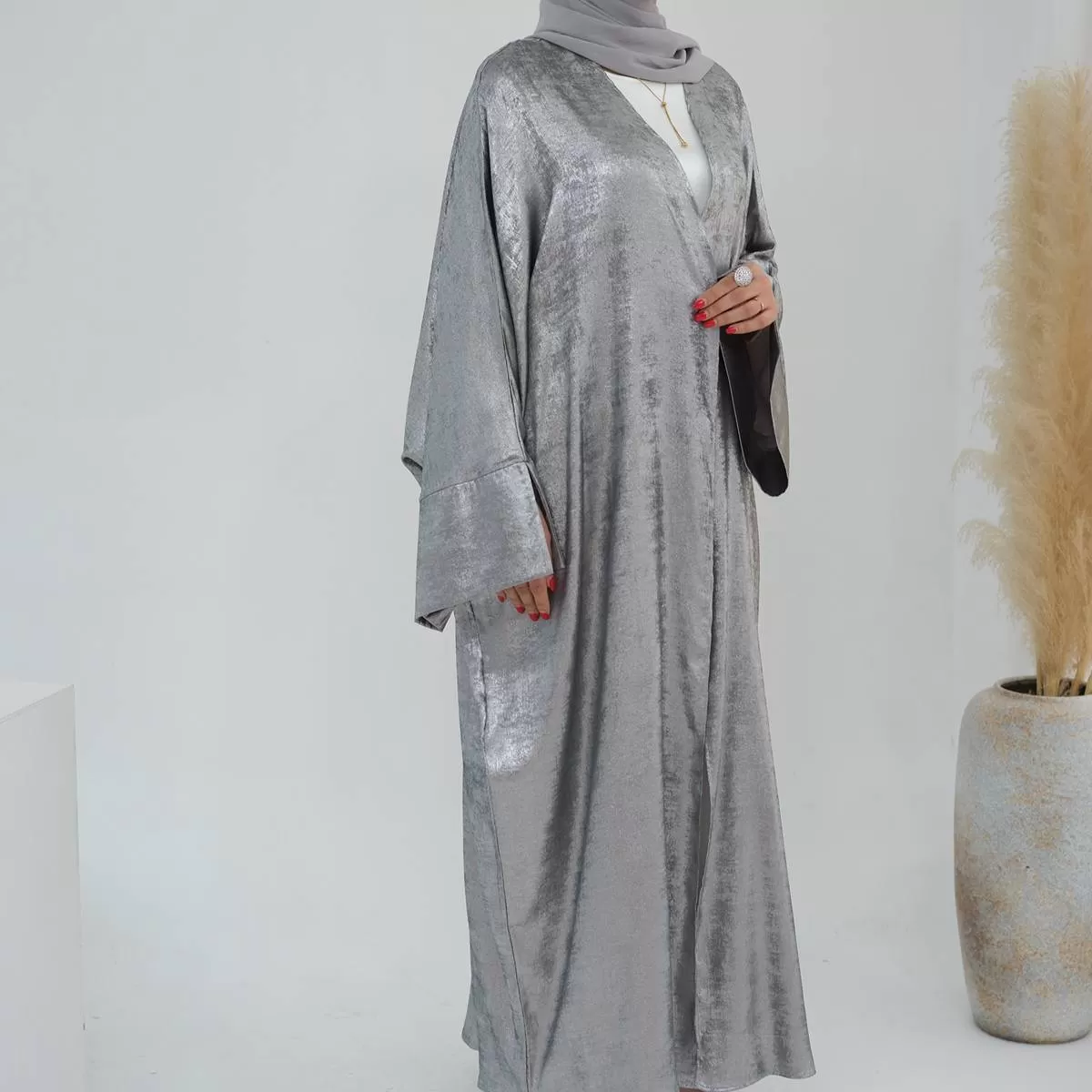 Bronzing Fabric Muslim Women Cardigan Open Abaya Dress