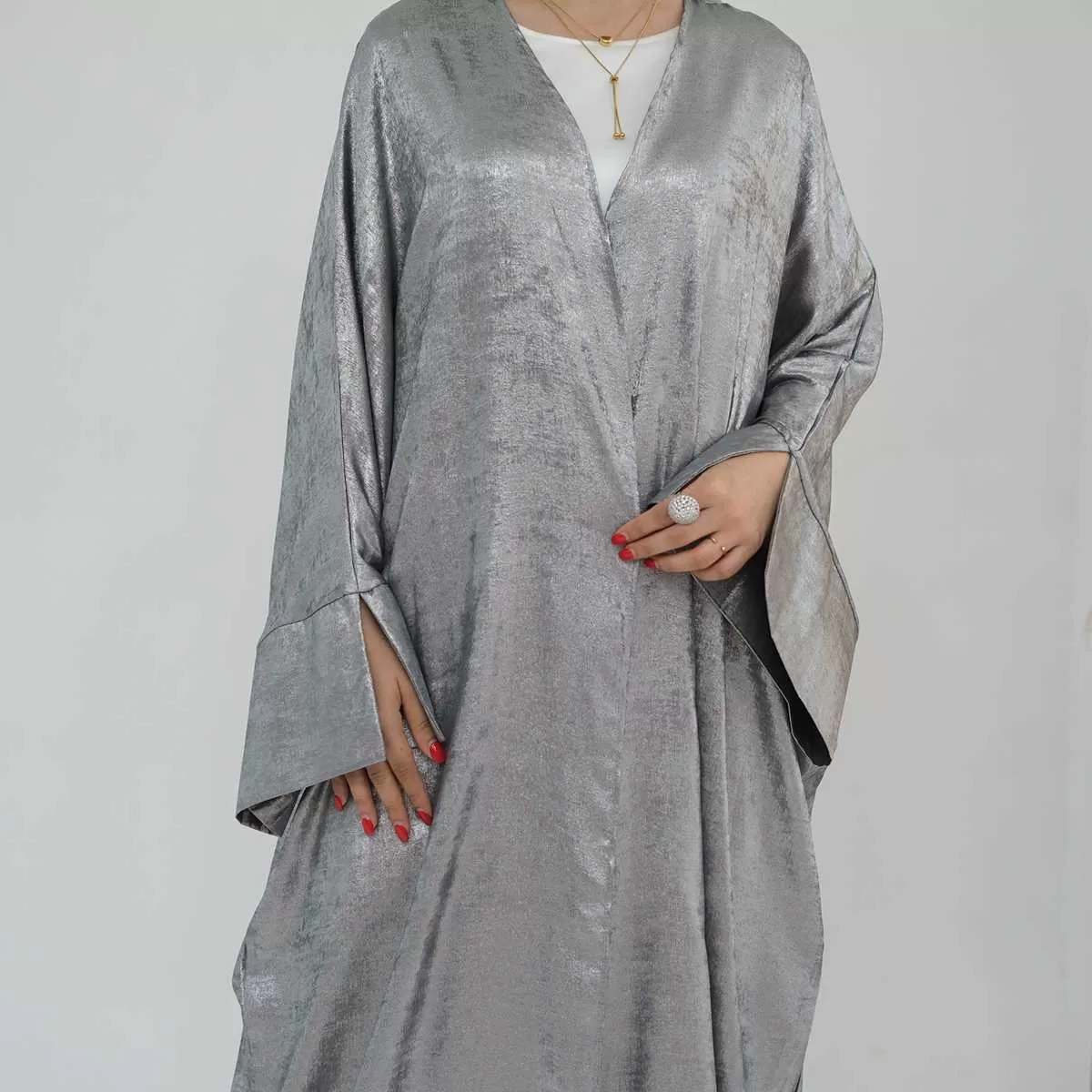 Bronzing Fabric Muslim Women Cardigan Open Abaya Dress