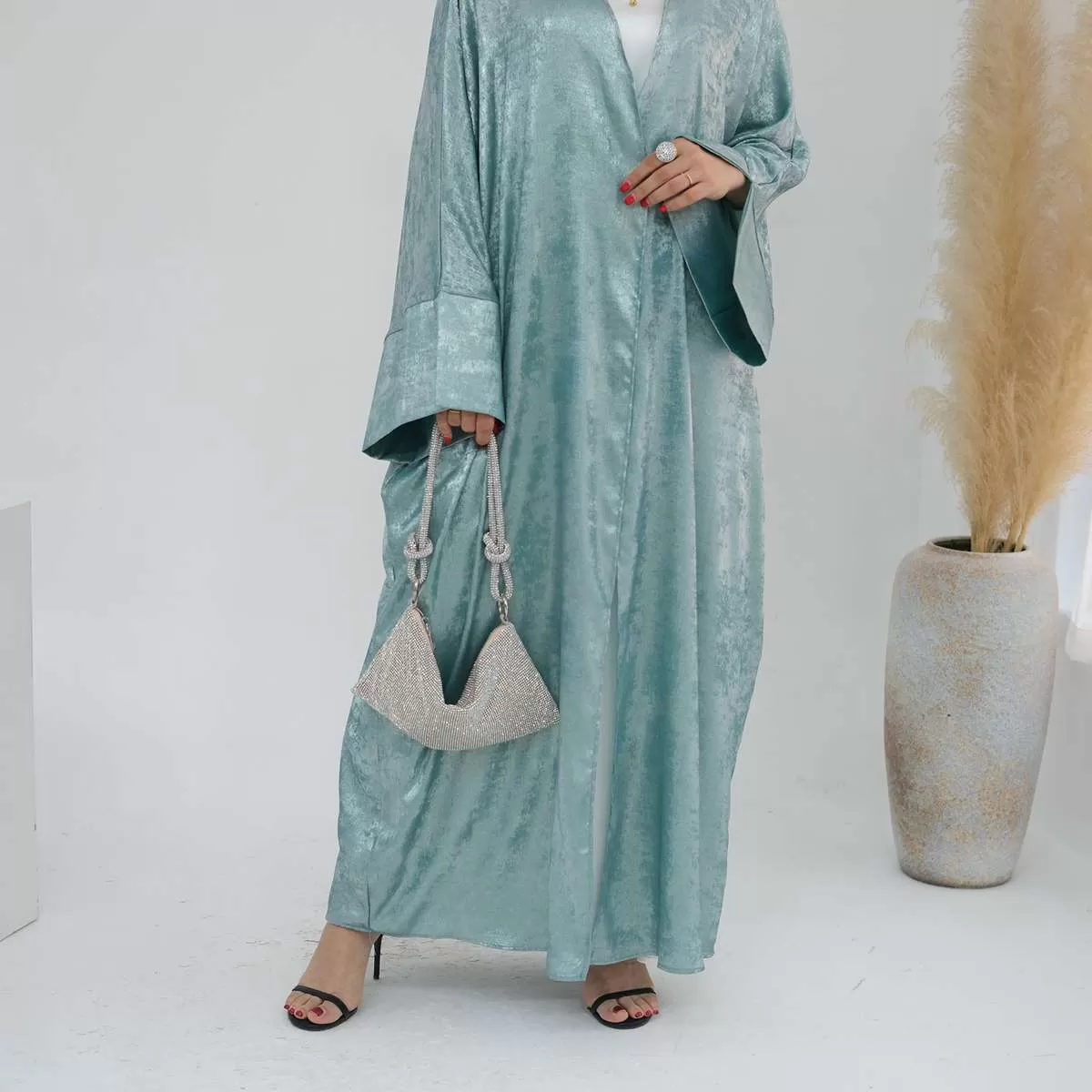 Bronzing Fabric Muslim Women Cardigan Open Abaya Dress