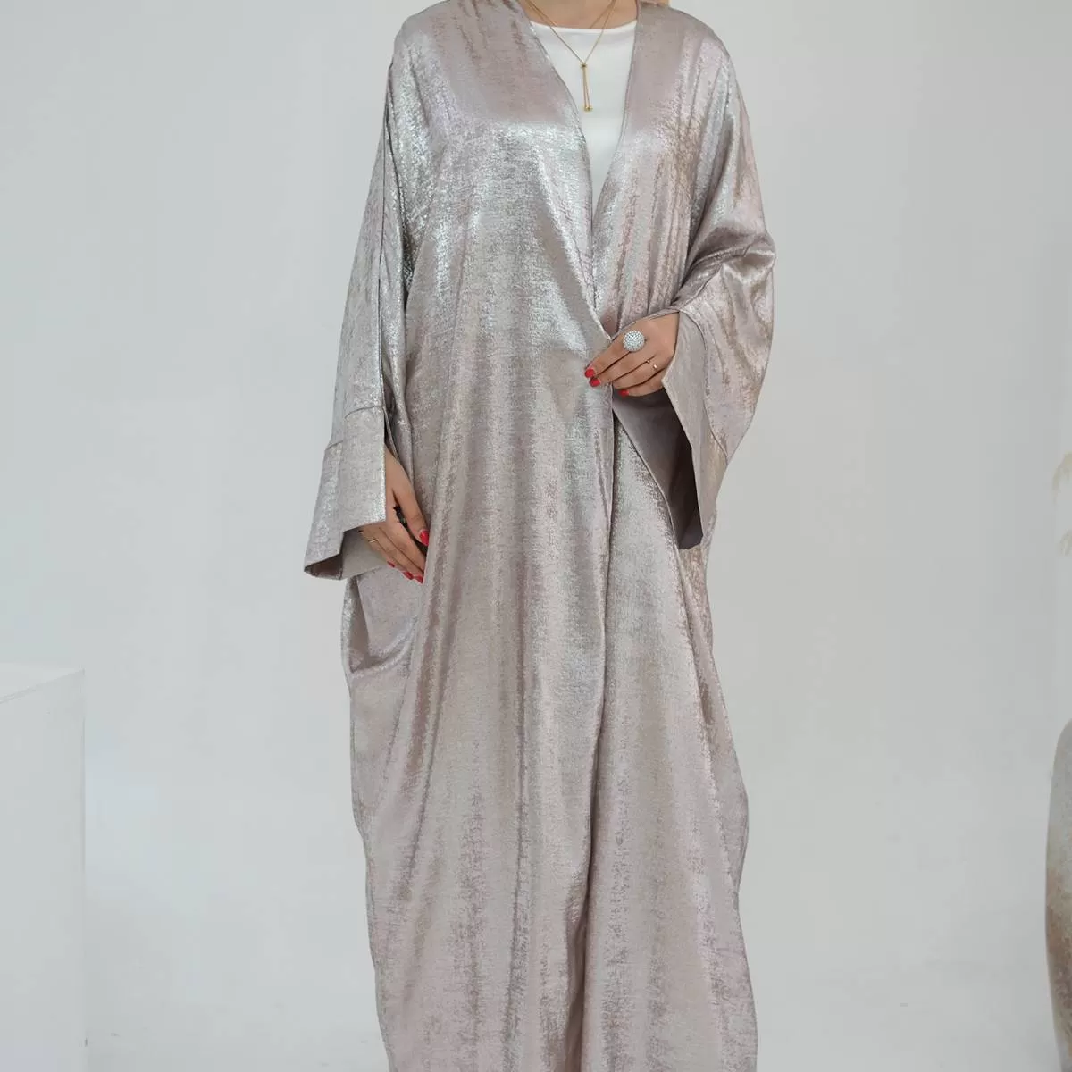 Bronzing Fabric Muslim Women Cardigan Open Abaya Dress