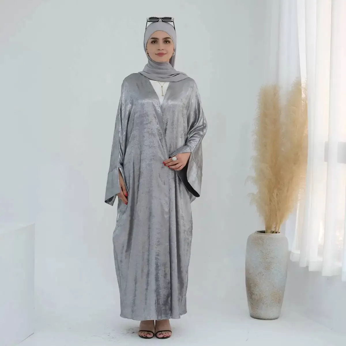 Bronzing Fabric Muslim Women Cardigan Open Abaya Dress