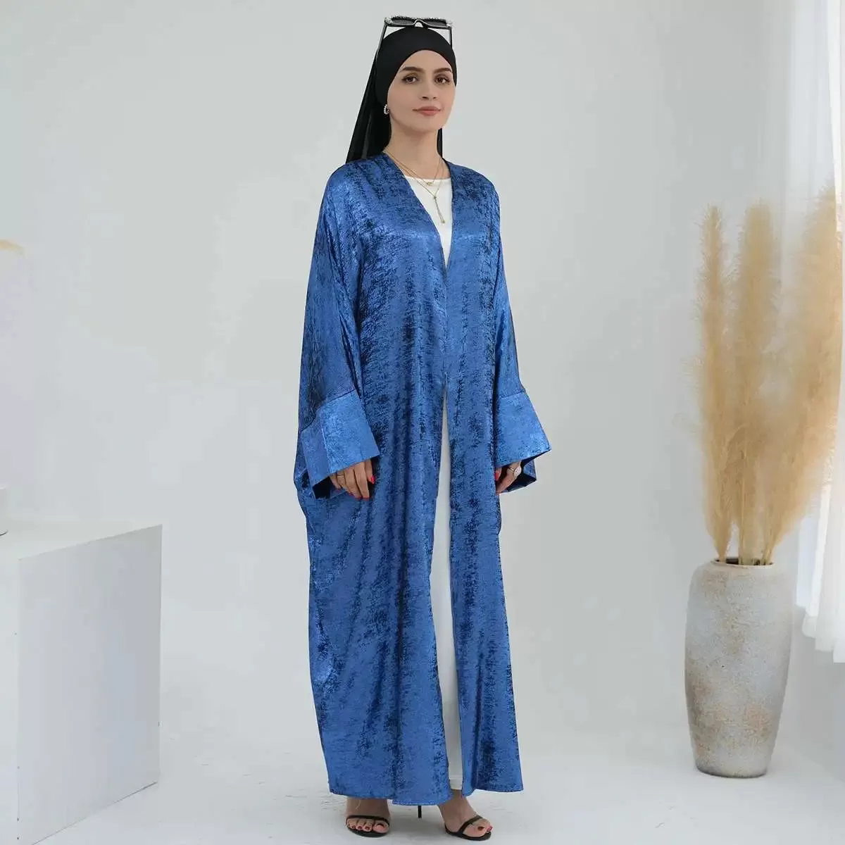 Bronzing Fabric Muslim Women Cardigan Open Abaya Dress