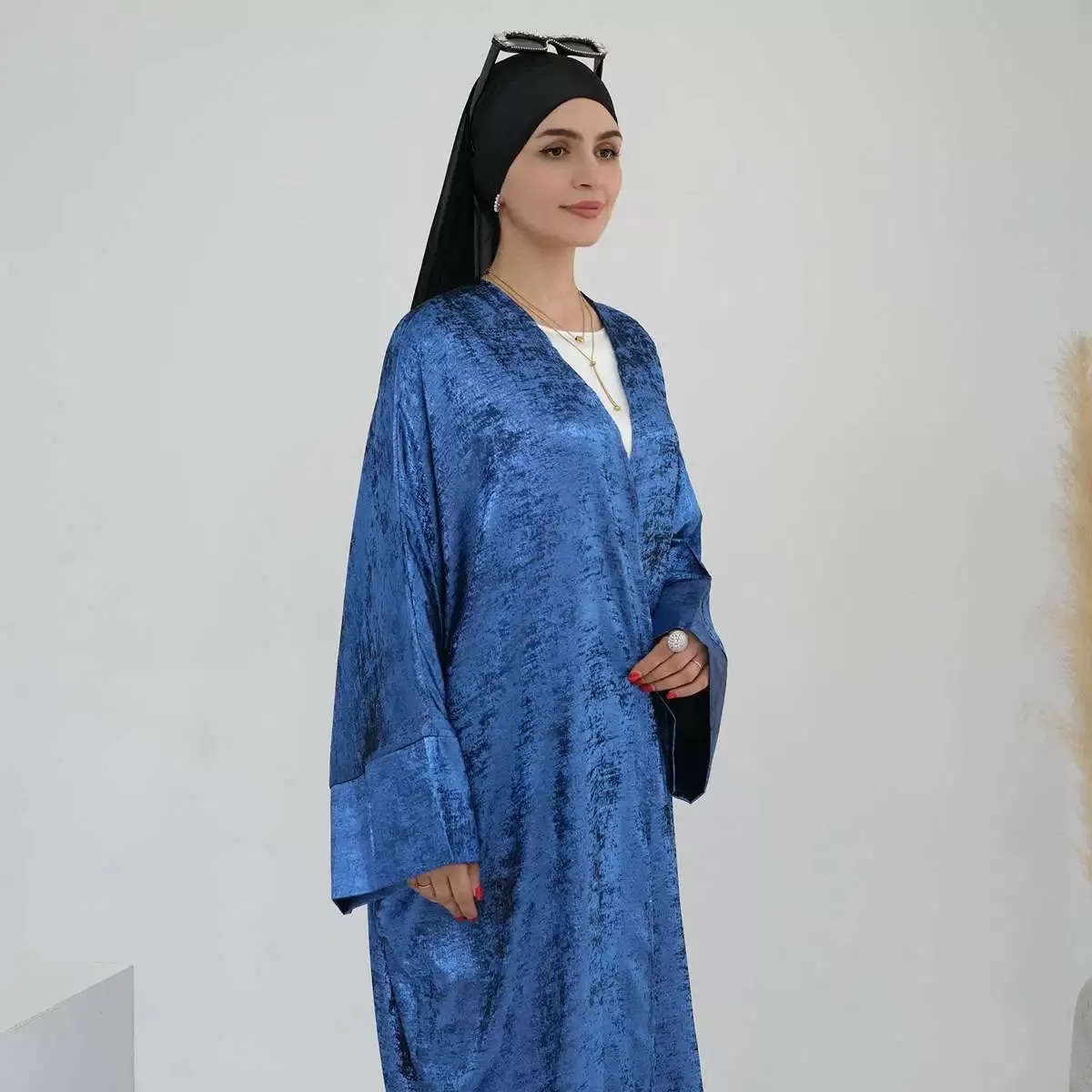 Bronzing Fabric Muslim Women Cardigan Open Abaya Dress