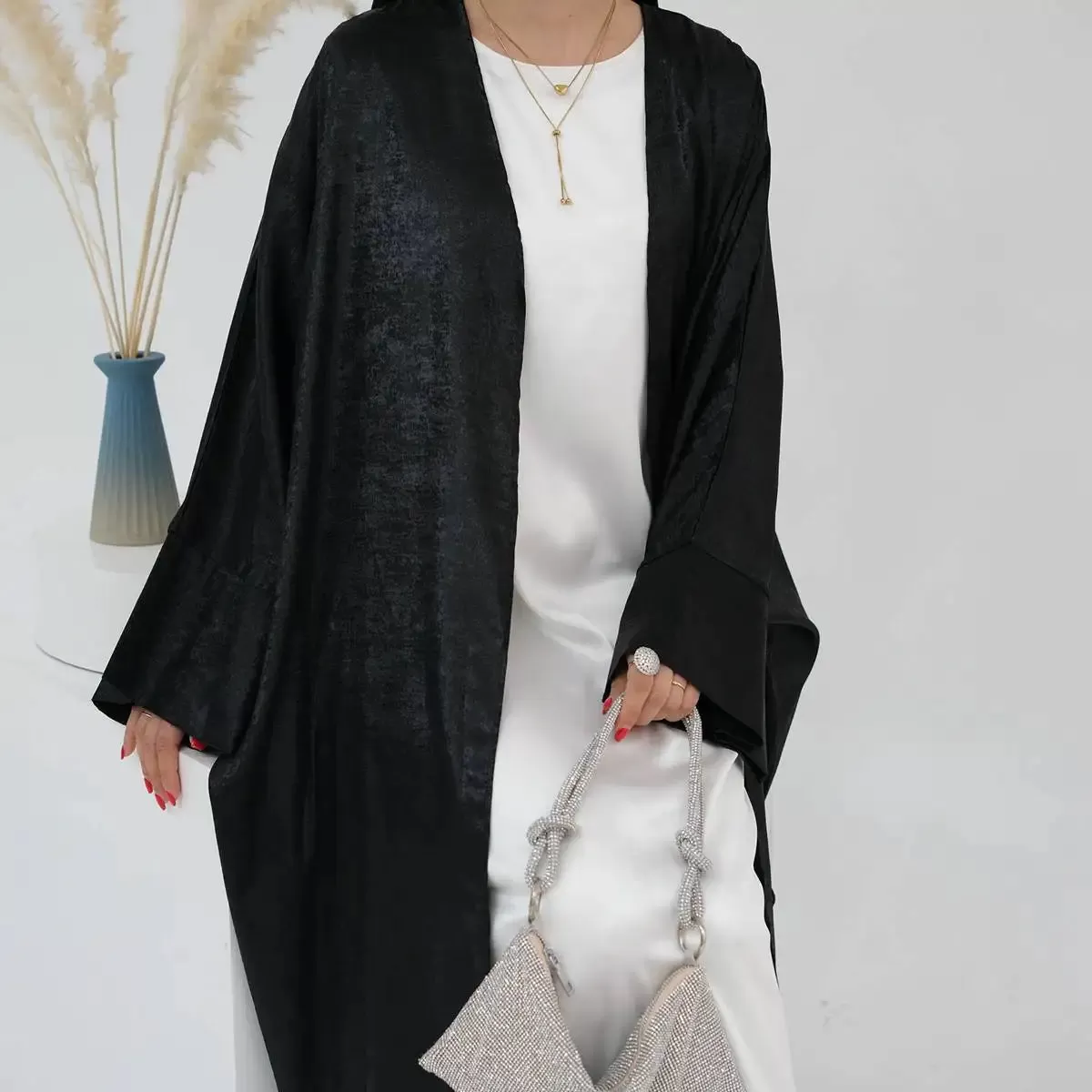 Bronzing Fabric Muslim Women Cardigan Open Abaya Dress