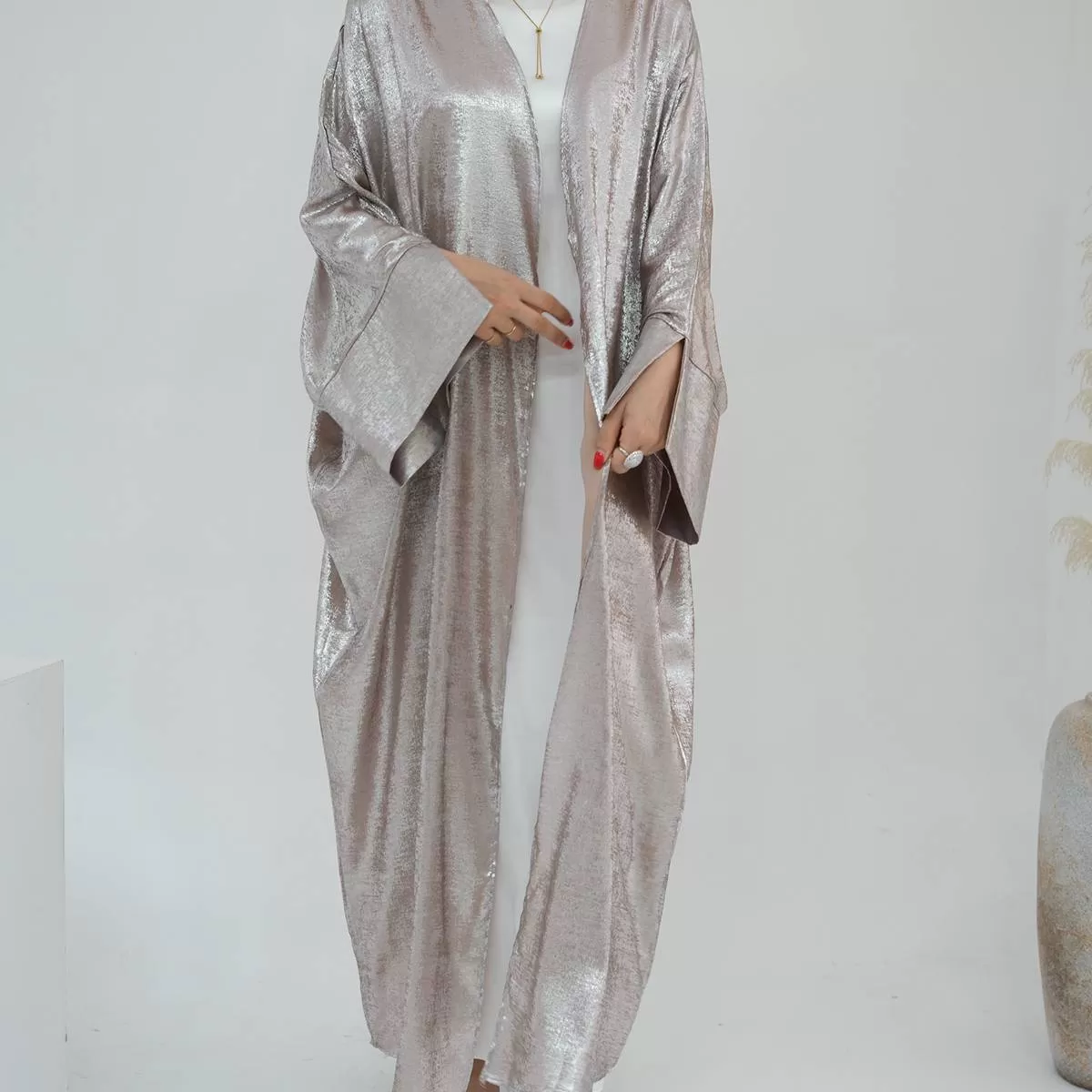 Bronzing Fabric Muslim Women Cardigan Open Abaya Dress