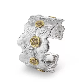 Buccellati - Blossoms Gardenia - Cuff Bracelet with Brown Diamond, Sterling Silver with Gold Accents