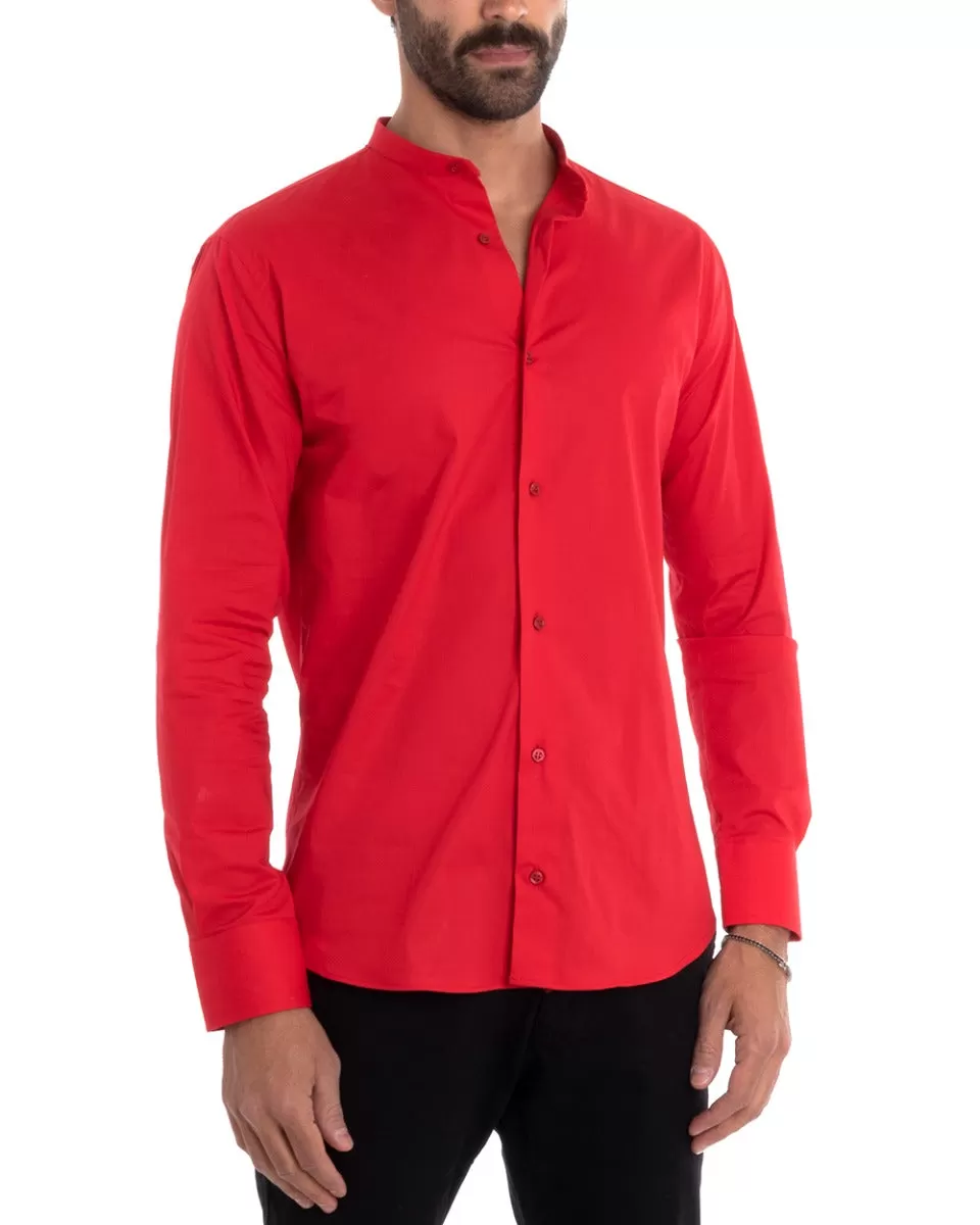 Camicia Uomo Sartoriale Collo Coreano Manica Lunga Basic Cotone Morbido Rosso Regular Fit GIOSAL-C2376A