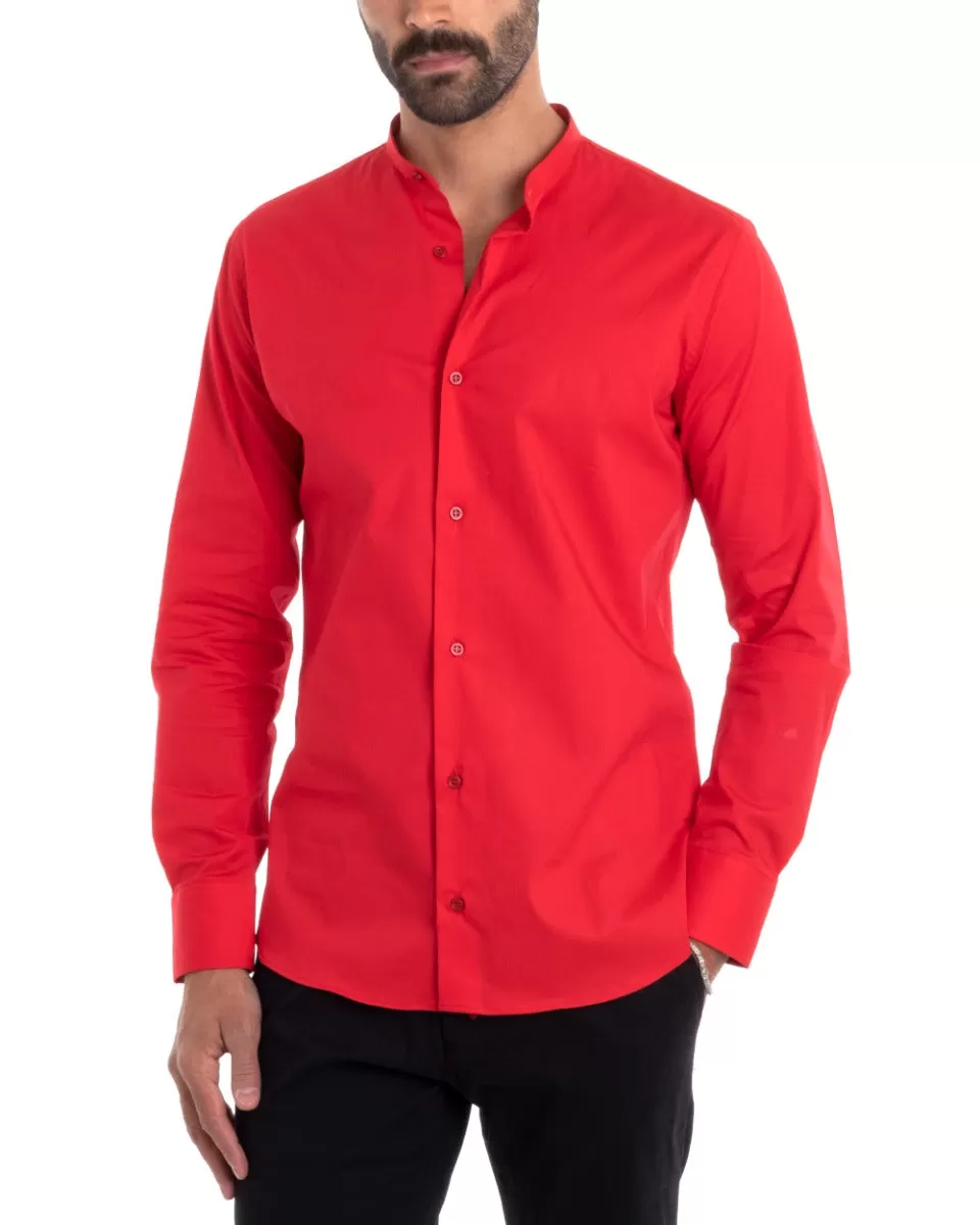 Camicia Uomo Sartoriale Collo Coreano Manica Lunga Basic Cotone Morbido Rosso Regular Fit GIOSAL-C2376A