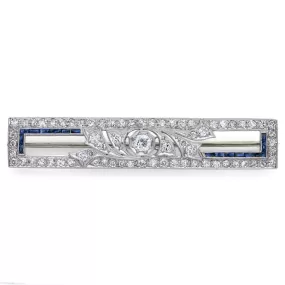 Cartier Antique 1.70 TCW Diamond & Sapphire 950 Platinum Brooch Pin with Box