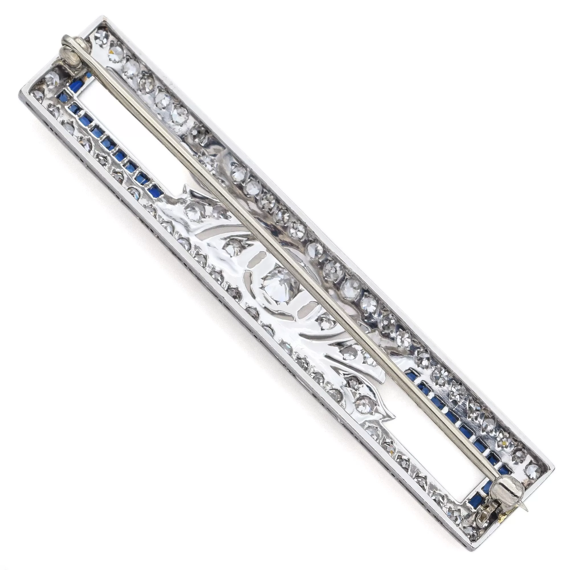 Cartier Antique 1.70 TCW Diamond & Sapphire 950 Platinum Brooch Pin with Box