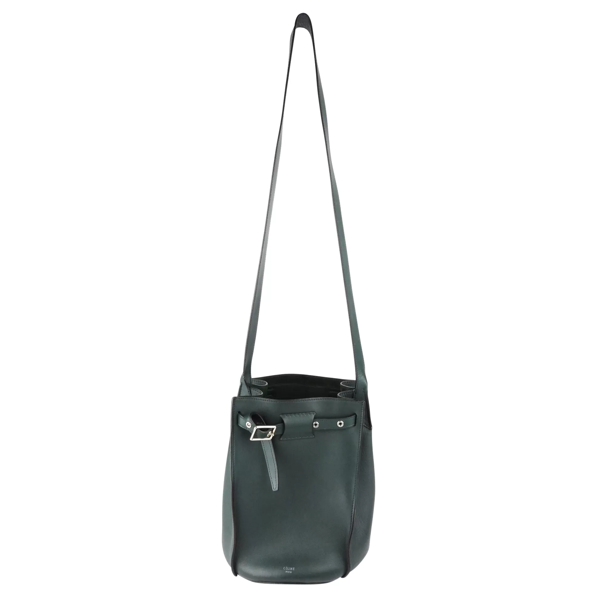 Celine Green Smooth Leather Belted Big Bag Nano Bucket Bag