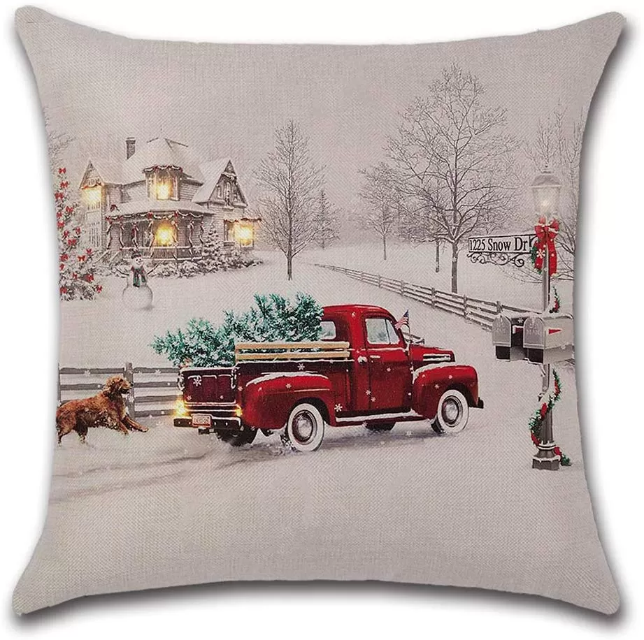 Christmas Tree  Red Car Pillow Cover Cute Dog Pillow Cushion Case