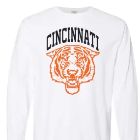 Cincinnati Tiger Black and Orange Long Sleeve T-Shirt on White