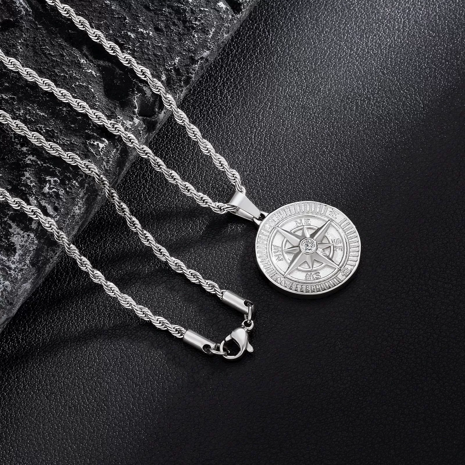 Compass Coin Pendant Necklace for Men CPLP