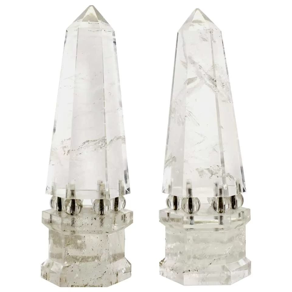 Continental Neoclassical Rock Crystal Obelisks on Rock Crystal Balls