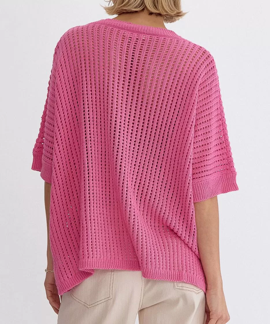 Crochet Oversized Top - Pink