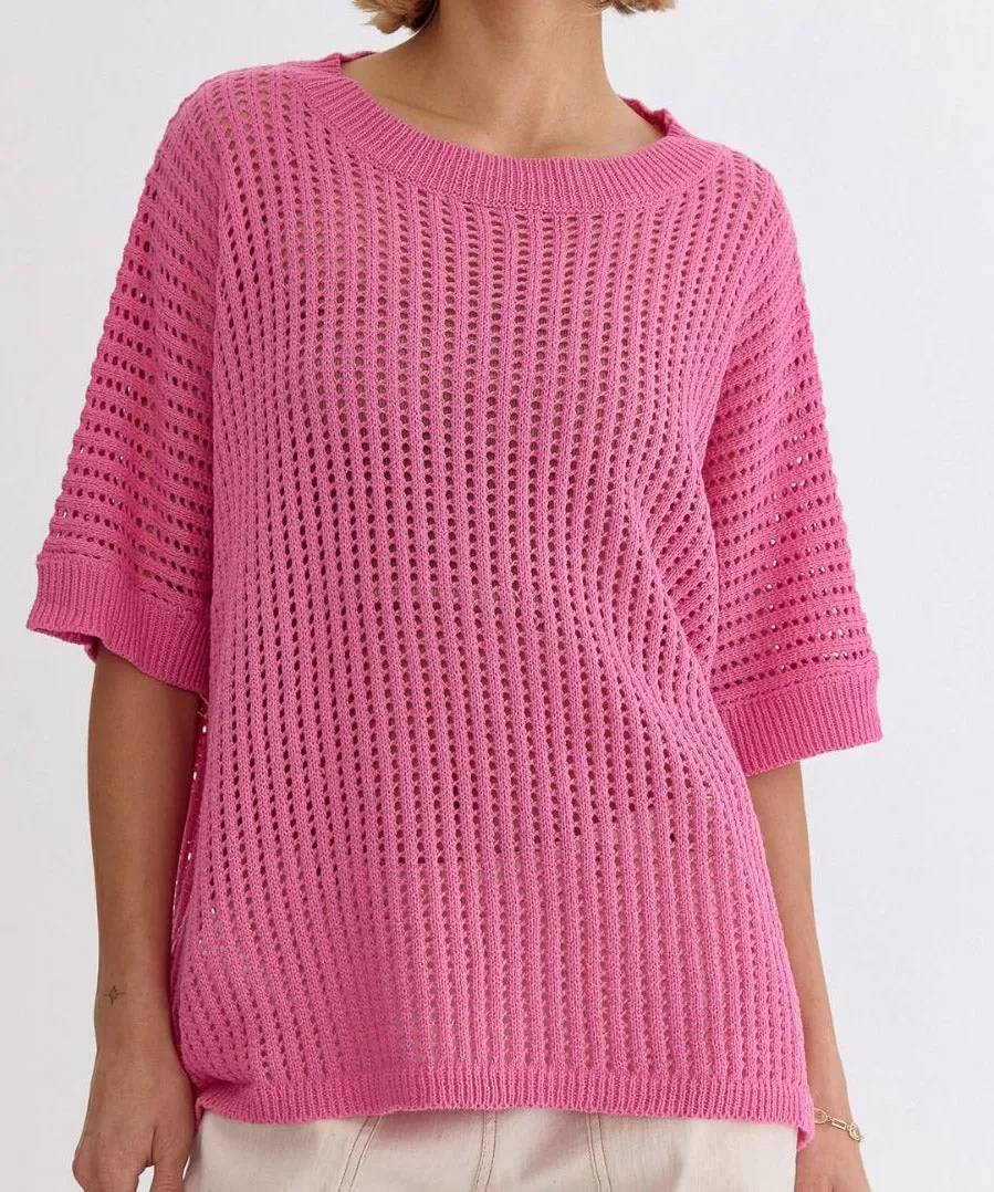 Crochet Oversized Top - Pink