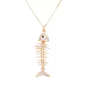 Crystal Pave Fishbone Pendant Necklace