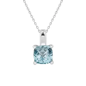 Cushion Cut Blue Topaz Pendant Necklace