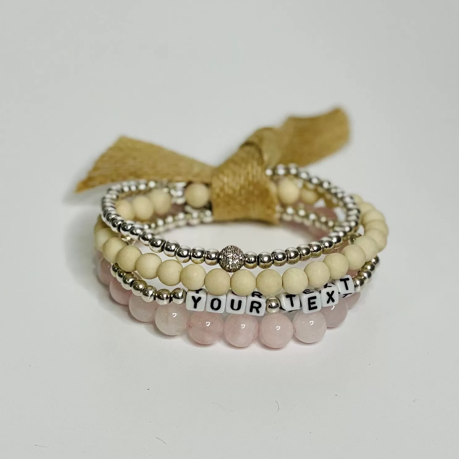 Custom Name Stack Luxe - Rose Quartz   Sterling Silver