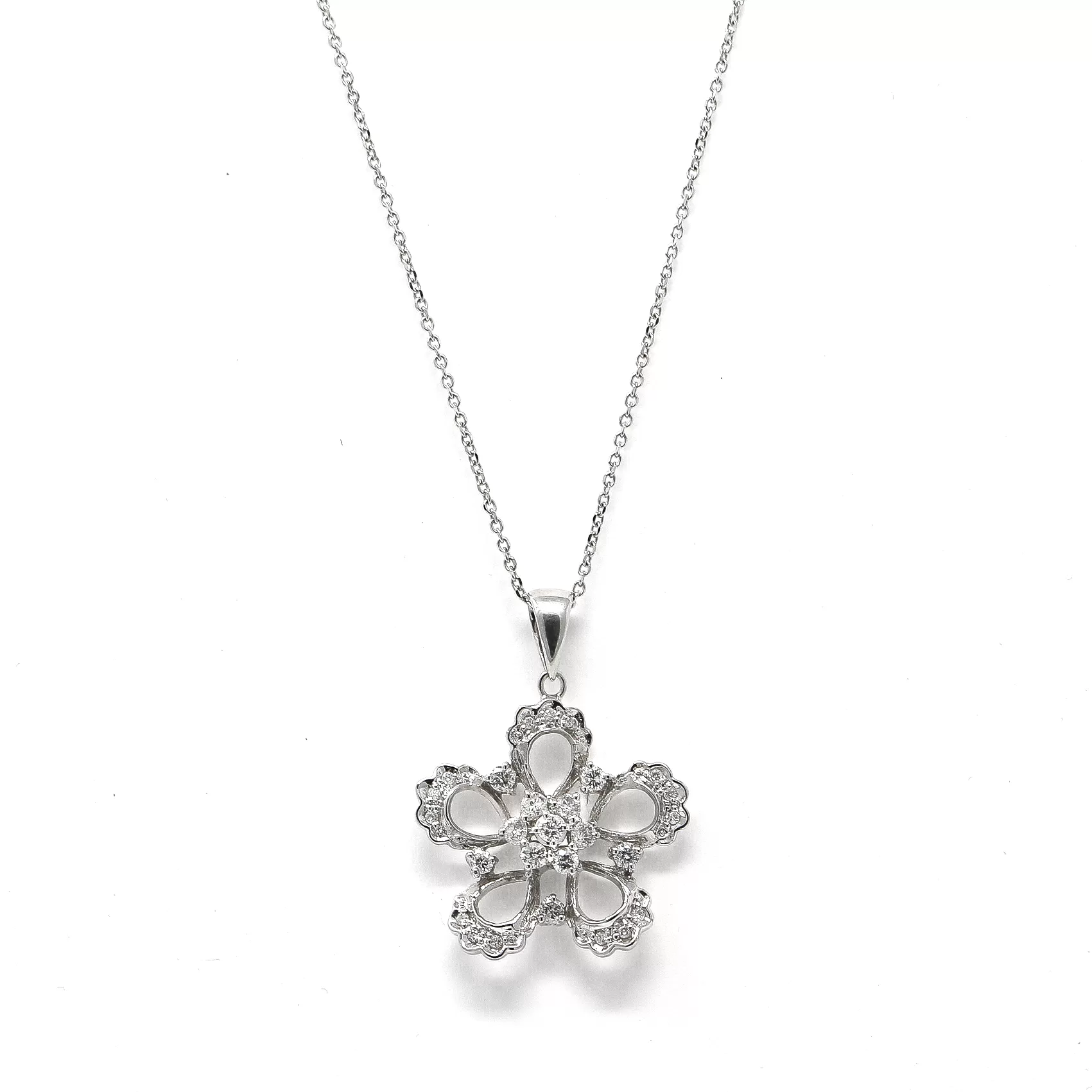 Daisy Clustered Flower Pendant Necklace in 14K White Gold