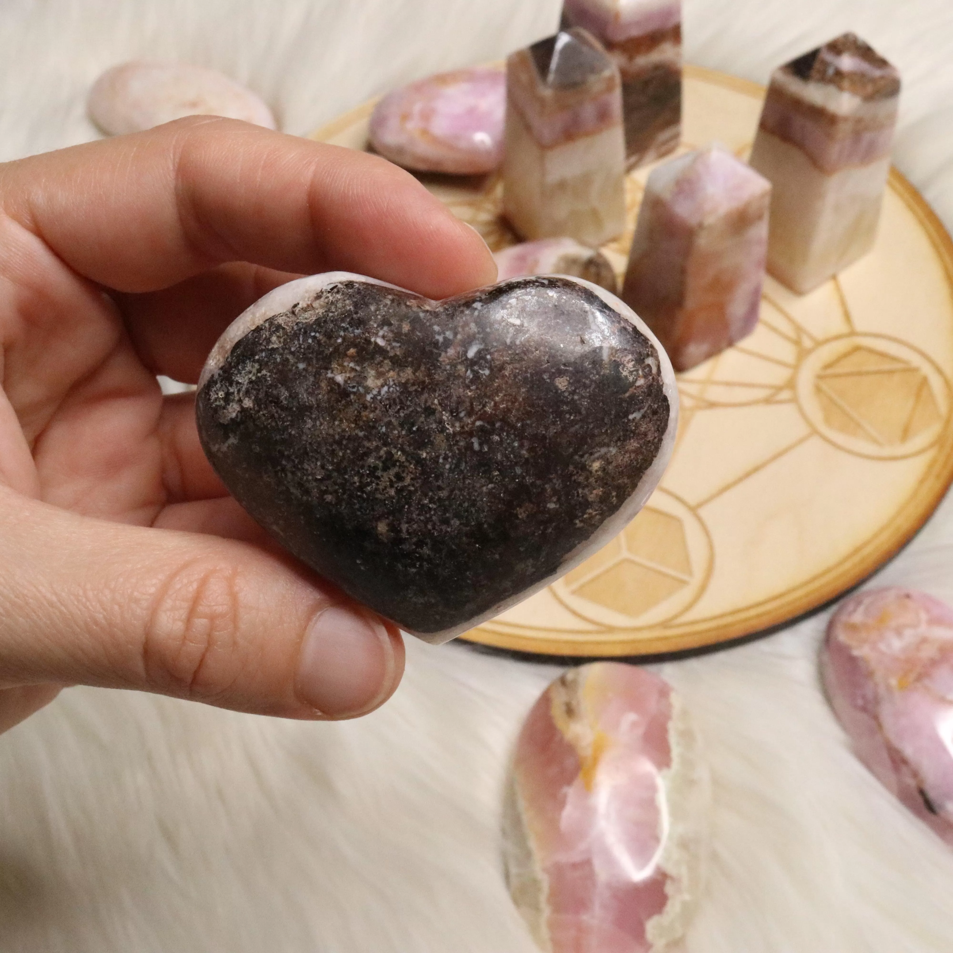 Dazzling Pink Aragonite Hearts ~ One Medium Heart Carving ~ Cobaltine Calcite