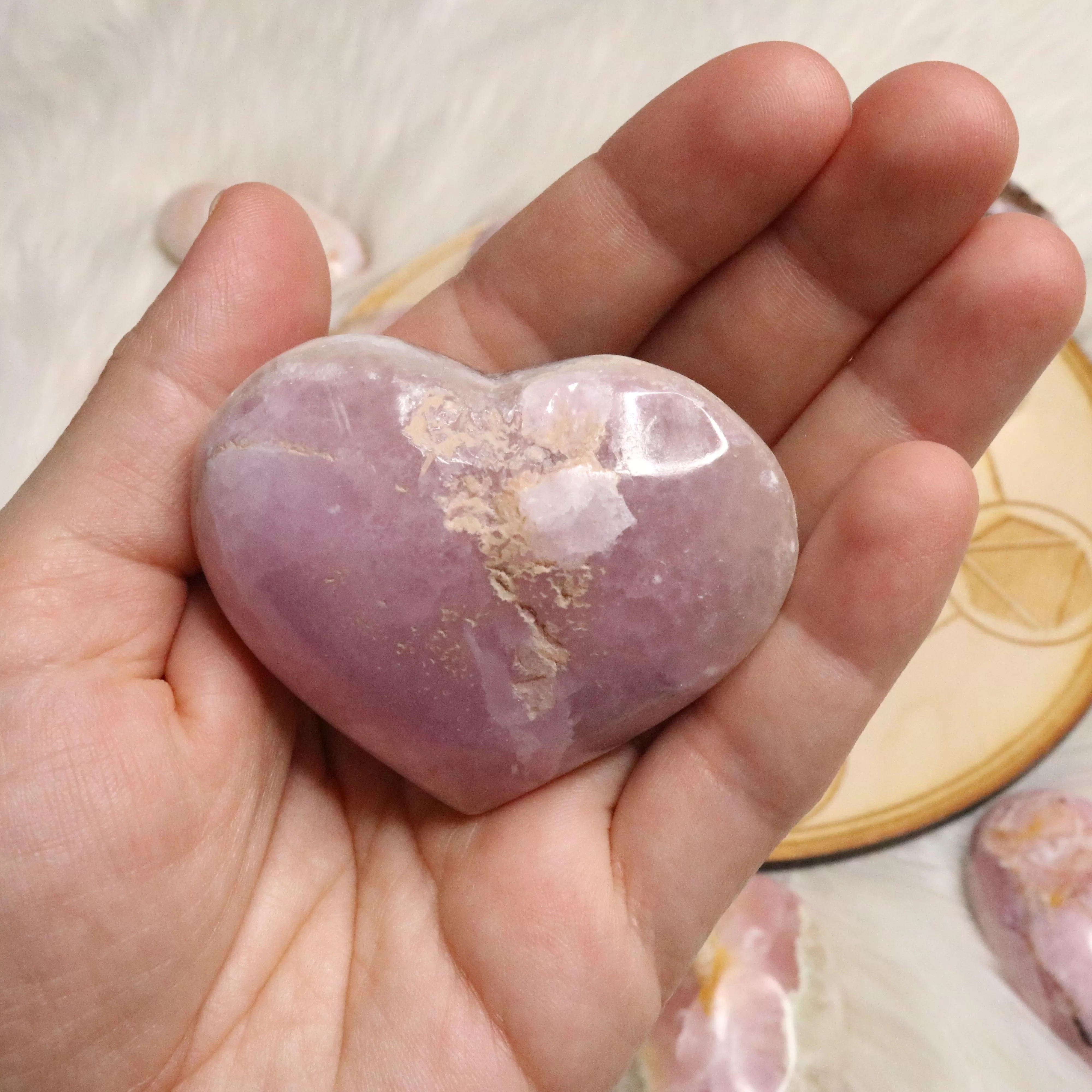 Dazzling Pink Aragonite Hearts ~ One Medium Heart Carving ~ Cobaltine Calcite