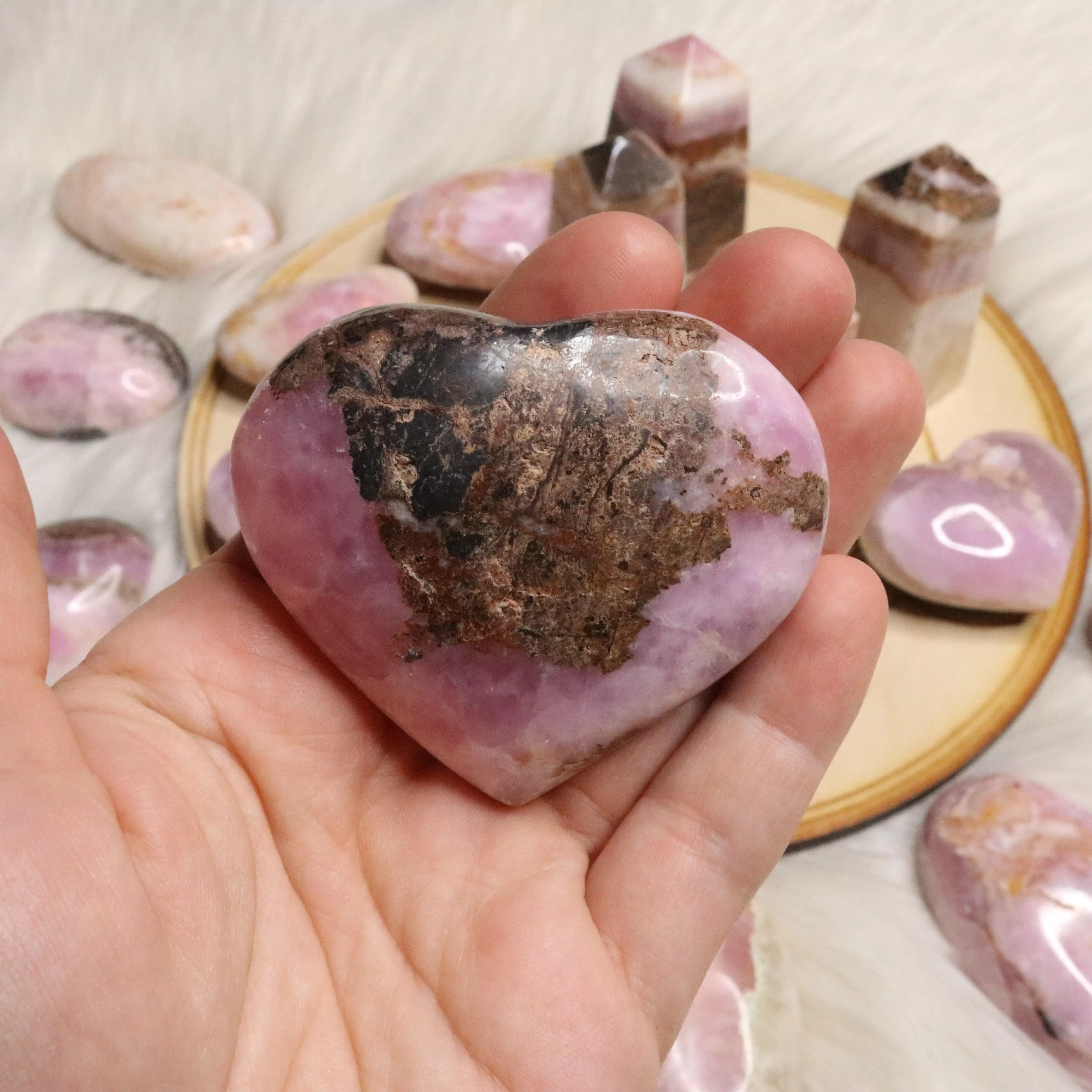 Dazzling Pink Aragonite Hearts ~ One Medium Heart Carving ~ Cobaltine Calcite