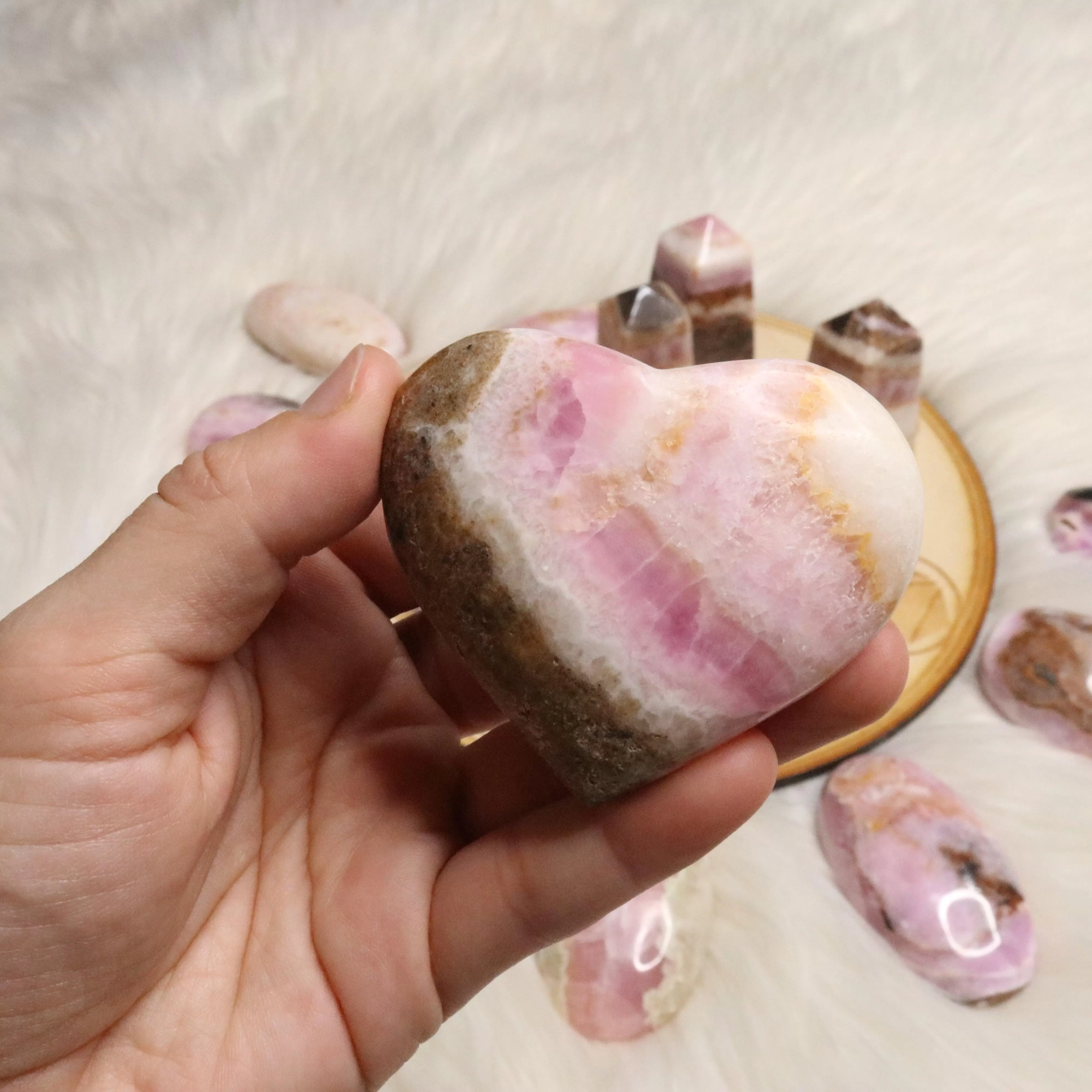 Dazzling Pink Aragonite Hearts ~ One Medium Heart Carving ~ Cobaltine Calcite