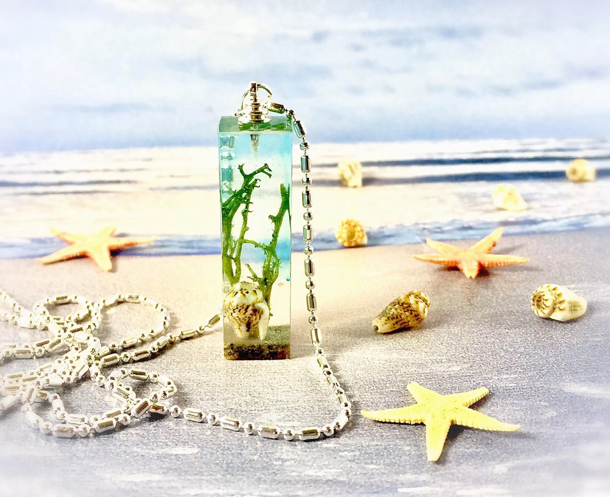 Deep in the Ocean Pendant with Seaweed and Seashell