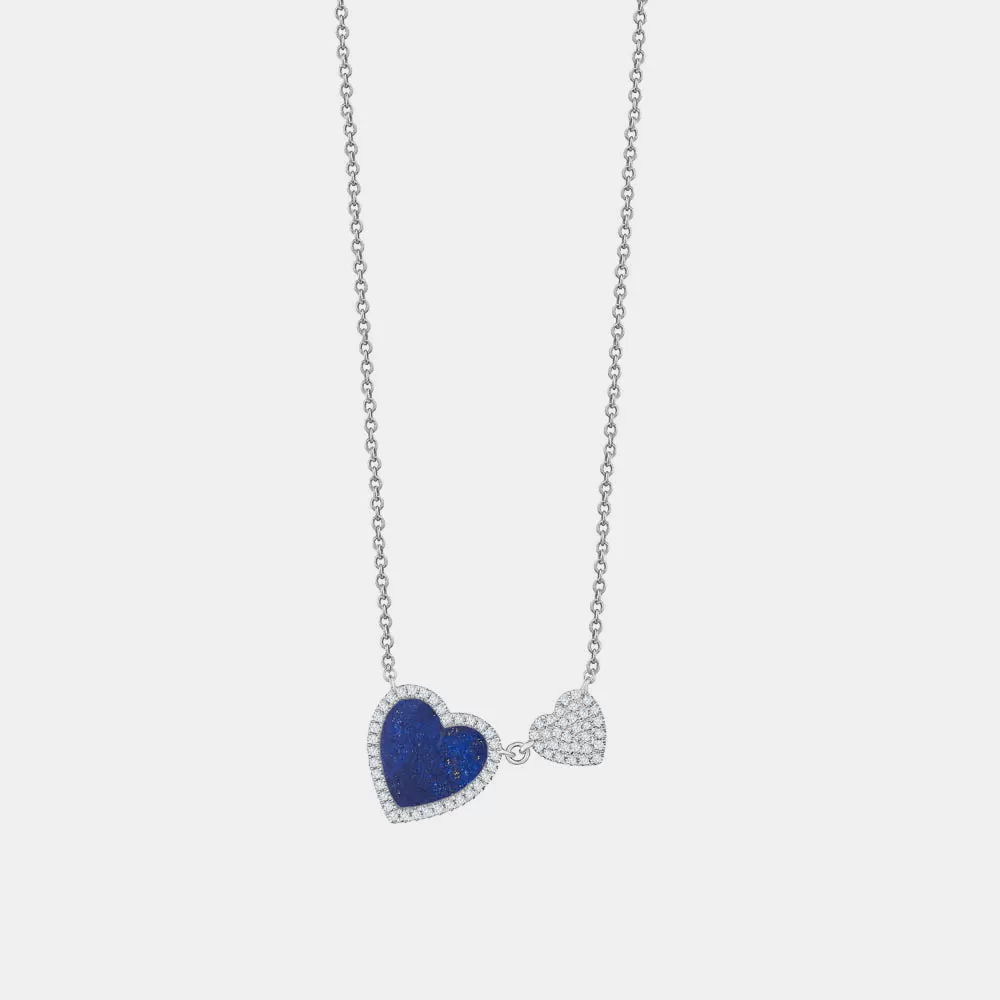 Diamond Navy Double Heart Necklace