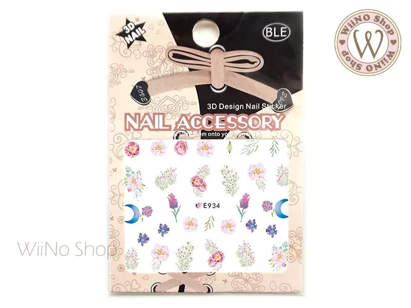 E934 Watercolor Peony Flower Adhesive Nail Art Sticker - 1 pc