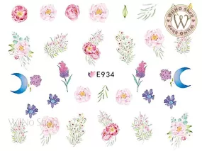 E934 Watercolor Peony Flower Adhesive Nail Art Sticker - 1 pc