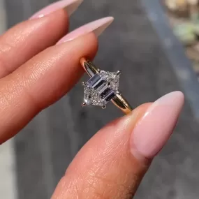 Elongated Hexagon Cut Solitaire Golden Tone Plating Engagement Ring