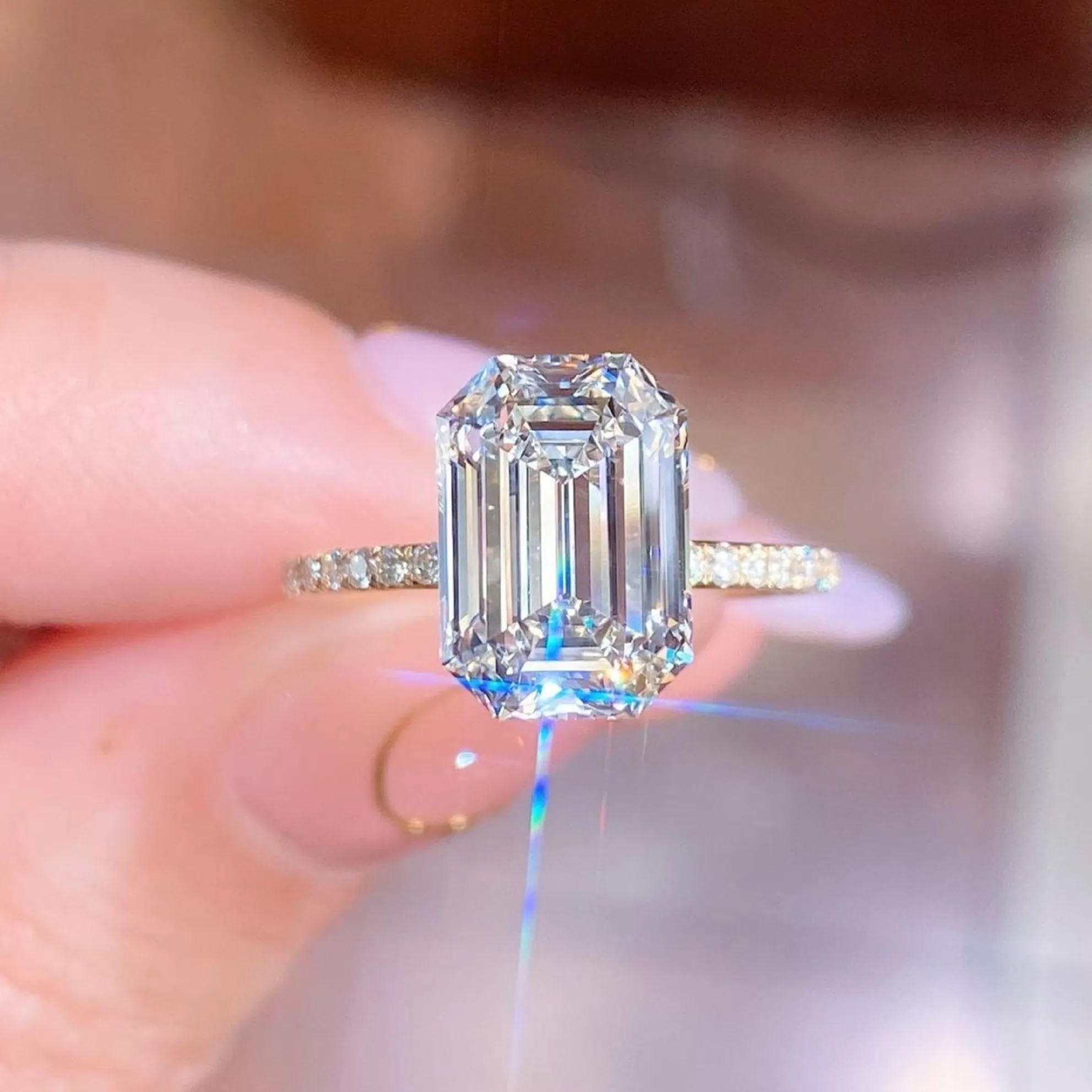 Emerald Cut Engagement Ring Golden Tone in Sterling Silver