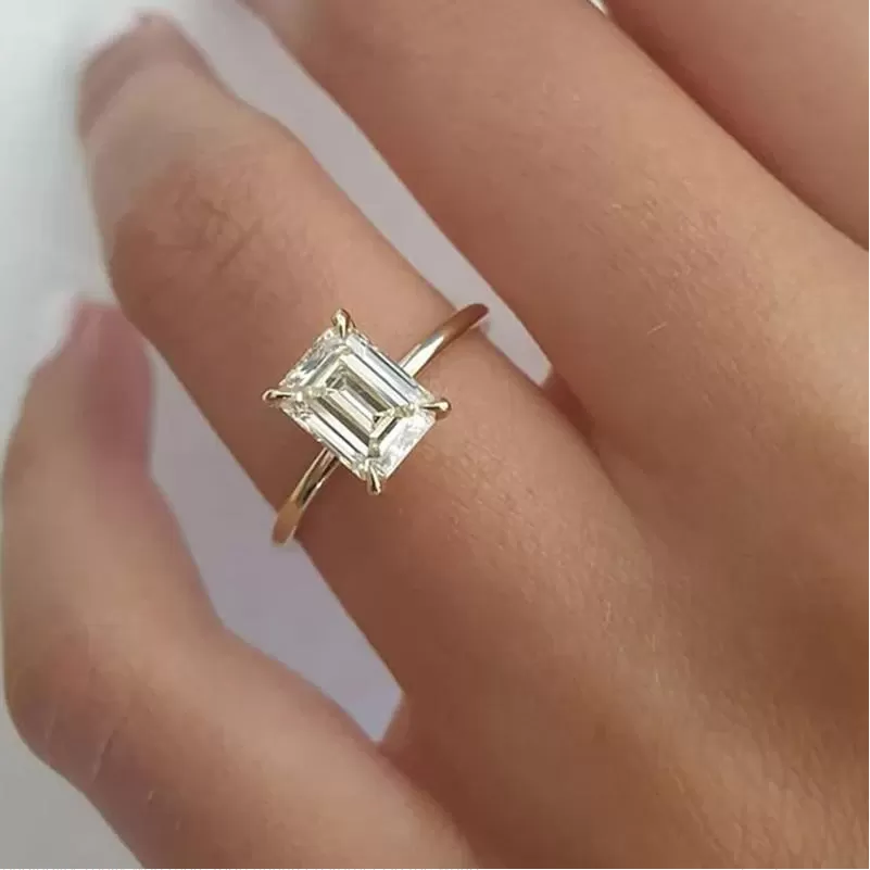 Emerald Cut Sterling Silver Solitaire Engagement Ring For Her