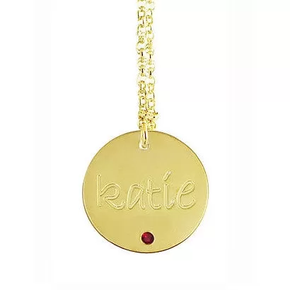 Engraved Disc Birthstone Necklace